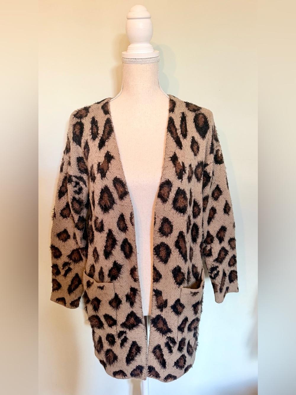 MK Metric Knits Women’s Leopard Cardigan Sweater Fuzzy Ultra Soft Medium